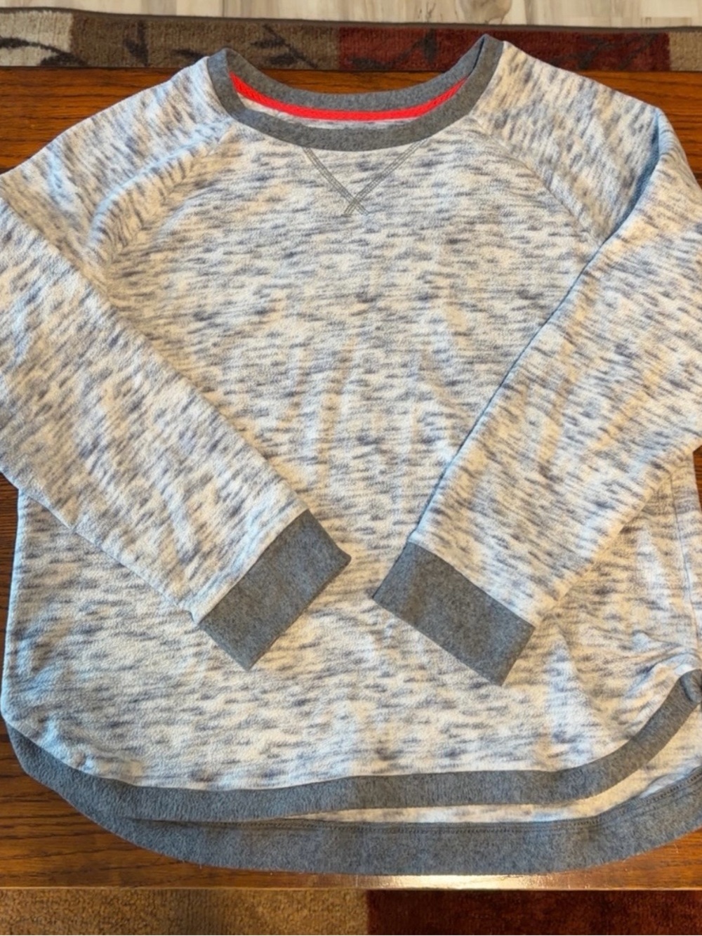 Cuddl Duds Heather Gray Crewneck Pullover with Dark Trim and Coral Accent